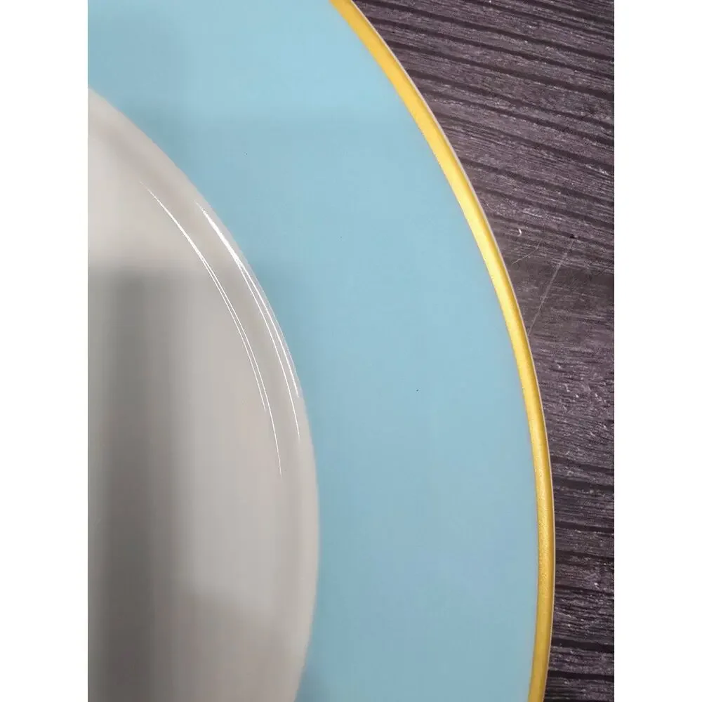 Williams Sonoma Pastel Blue Rim Gold Trim Dinner Plates 10.5